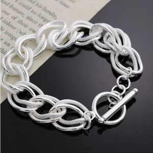 NEW Sterling Silver Double Link Textured Chain Bracelet HP🎉
